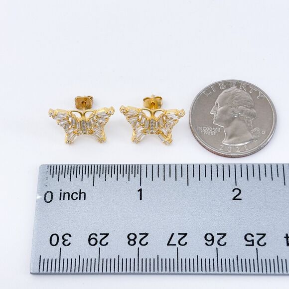 Vintage FZN Sterling Silver 925 Gold Tone Cubic Zirconia Butterfly Stud Earrings - Picture 6 of 6